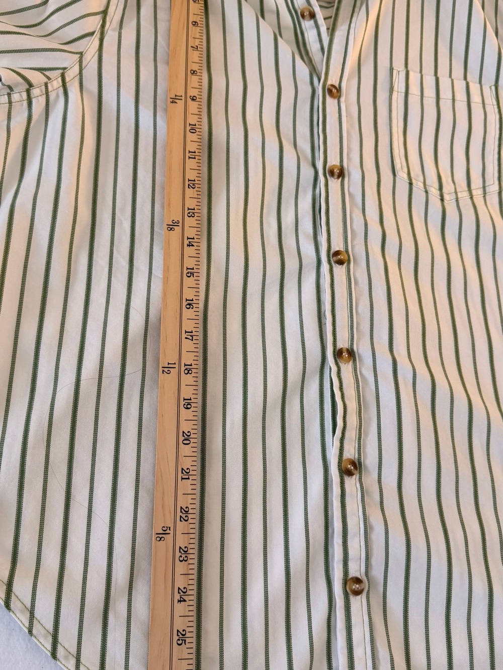 Classic Striped Button-Down Shirt in Cream and Olive - Women - Picture 8 of 10